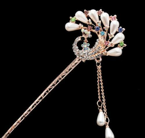 US Vintage Chinese Style Rhinestone Hair Chopsticks Stick Hairpin Chignon Pin