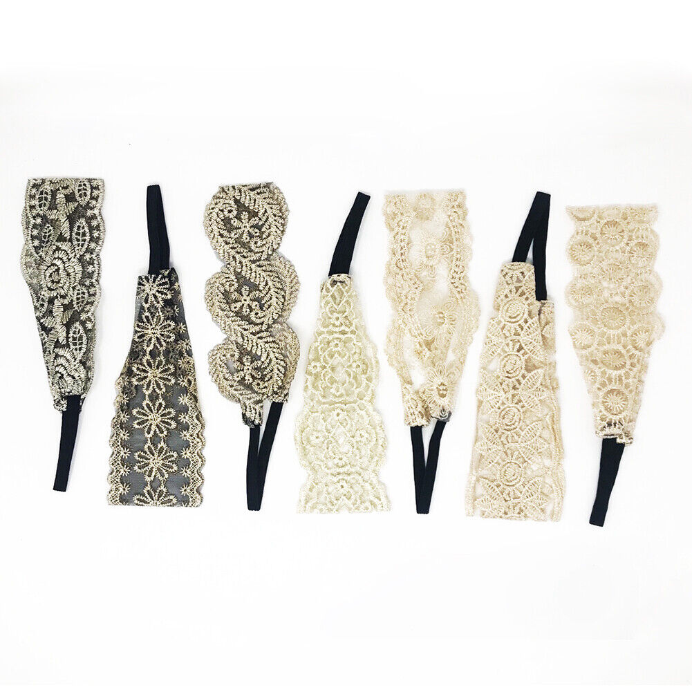 US 7~14Pcs Women Lace Headband Stretch Hairband Elegant Wide Headwrap Turban