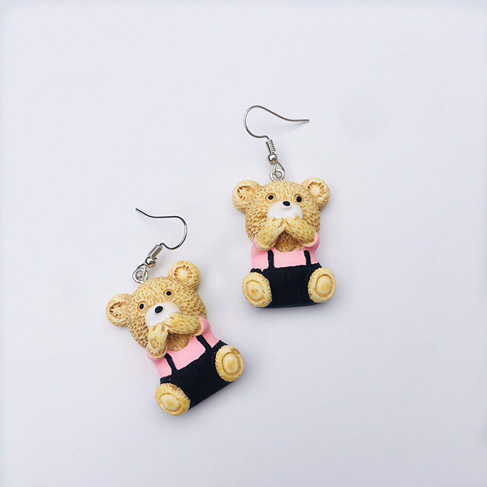 US Cute Bear in Suit Emotional Face Expression Earrings Miniature Jewelry Gifts