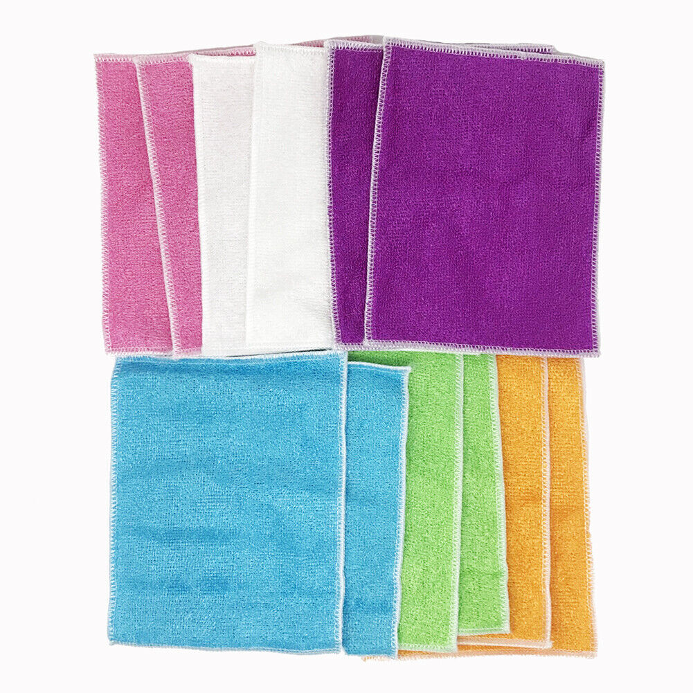 US 12-24 Pack Dish Cloth Bamboo Fiber Washing Towel Kitchen Cleaning Wiping Rags