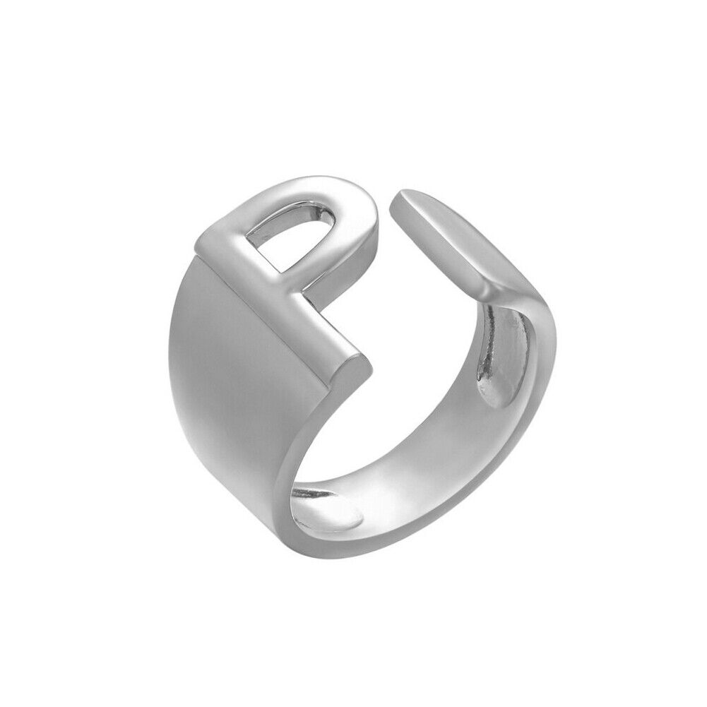 US Alphabet Letter A to Z Resizable Knuckle Ring Initial Gold Silver Letter Ring