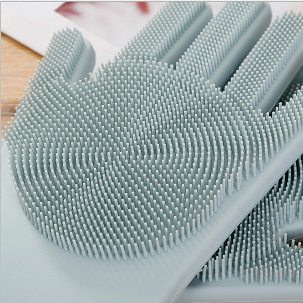 US 1-2 Pairs Silicone Cleaning Brush Scrubber Gloves Heat Resistant Dish Washing