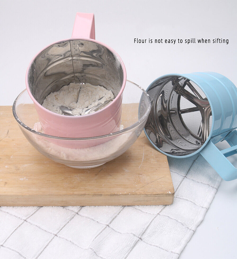 US Stainless Steel Mesh Flour Icing Sugar Sifter Sieve Strainer Cup Baking Tool