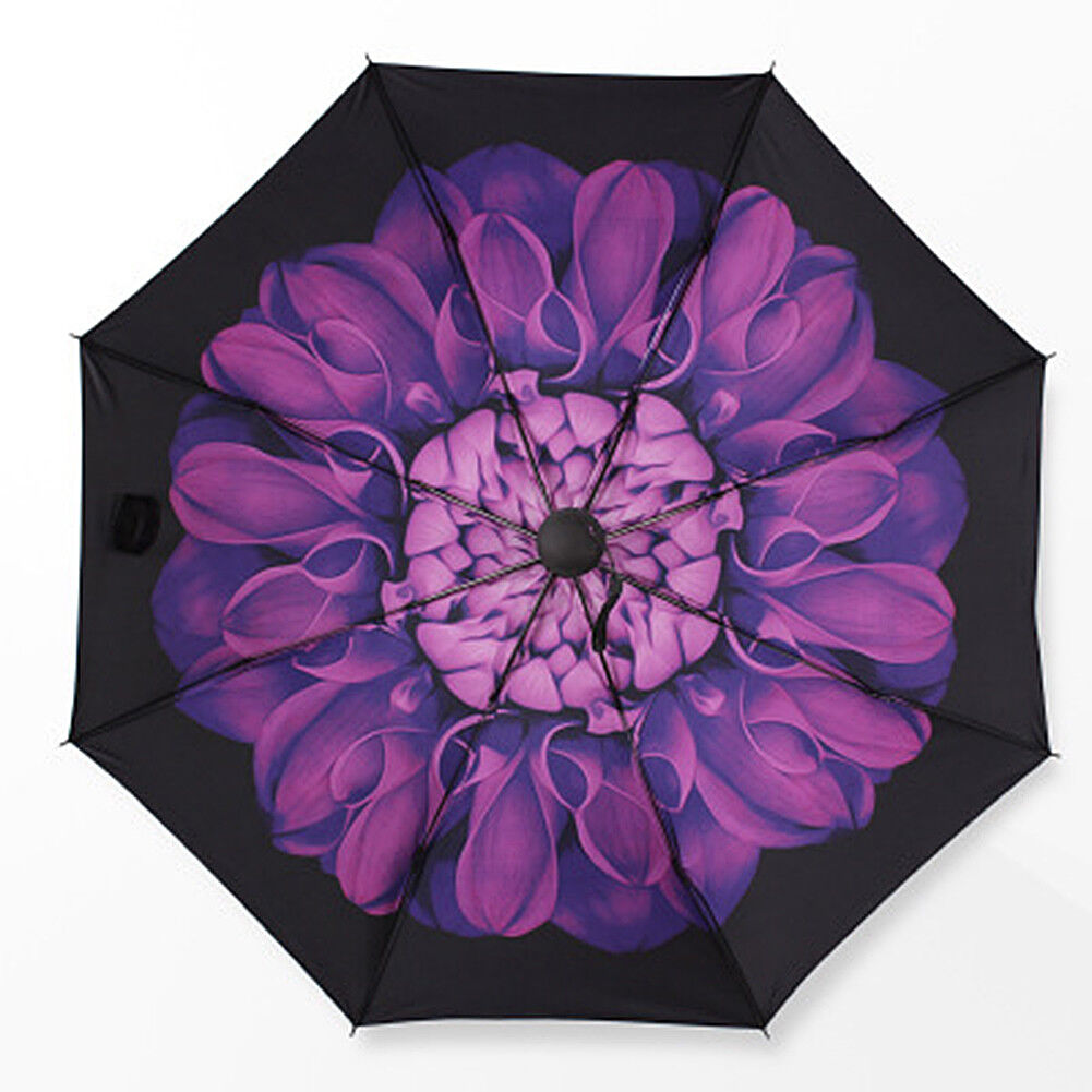 50+ Anti-UV Sun Rain Protection Windproof Flower Parasols 3 Folding Umbrella