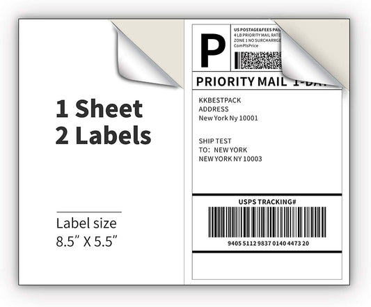 200-4000 Shipping Labels 8.5" x 5.5" Half Sheets Blank Self Adhesive 2 Per Sheet