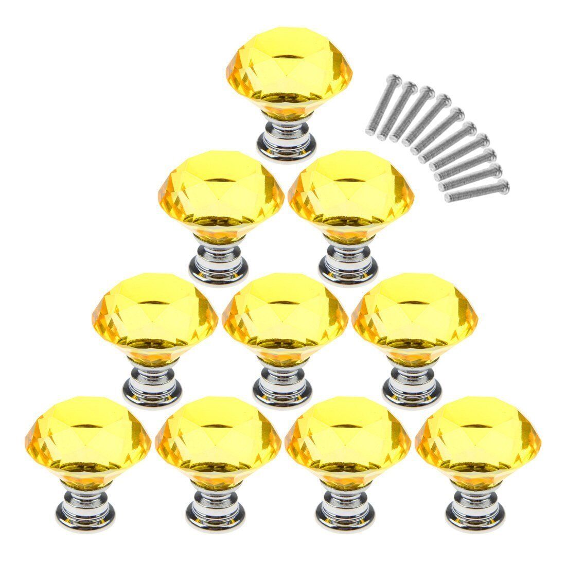 10Pcs Crystal Glass Cabinet Knob Diamond Shape 30mm Drawer Cupboard Handle Pull