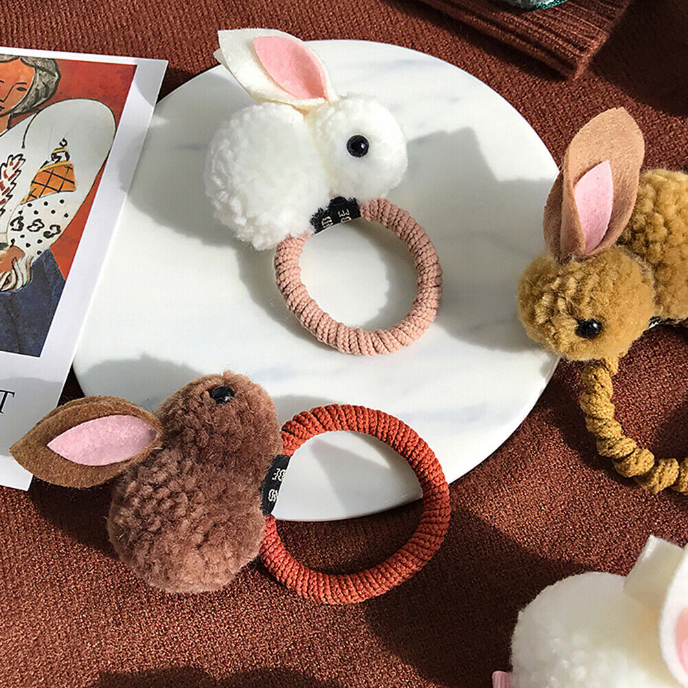 US Pompom Ball Rabbit Hair Rope Tie Ponytail Holder + Hair Clip Girl Gift Set