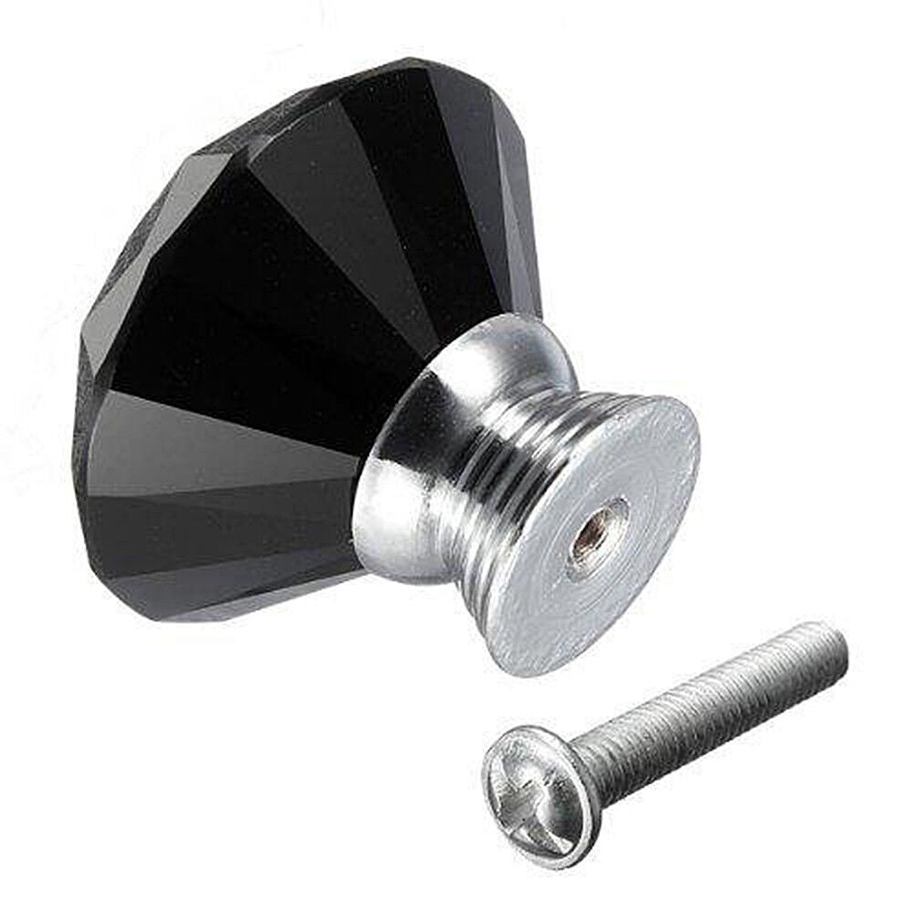 10Pcs Crystal Glass Cabinet Knob Diamond Shape 30mm Drawer Cupboard Handle Pull