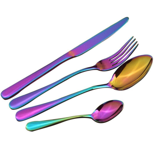 4Pcs Flatware Rainbow Dinnerware Stainless Steel Tableware Set Fork Spoon Knife