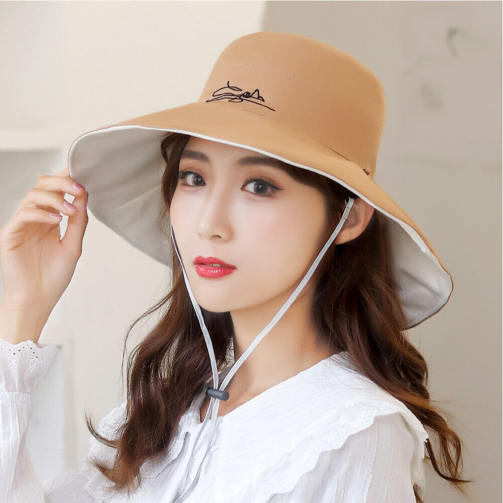 US Daisy Double-Sided UV Protection Wide Brim Bucket Hat Sun Beach Fisherman Cap