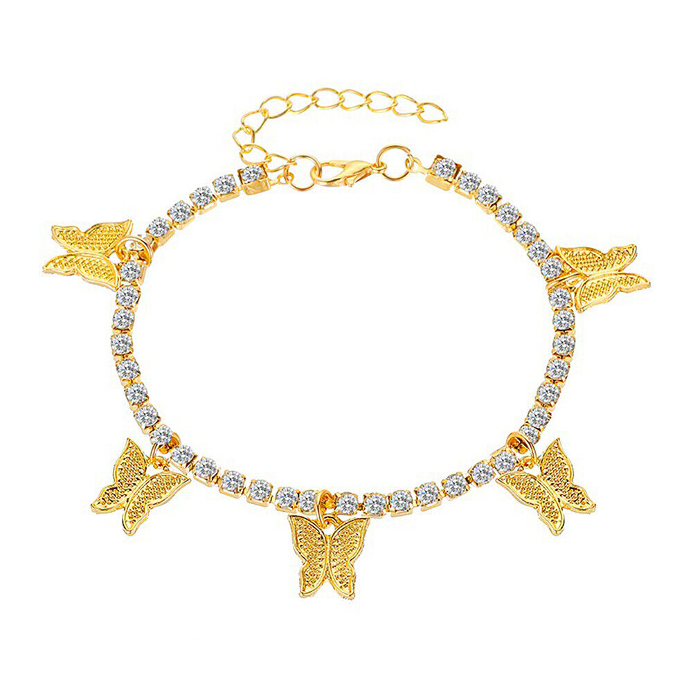 US Women Daisy Butterfly Infinite Rhinestone Crystal Anklet Ankle Bracelet Chain