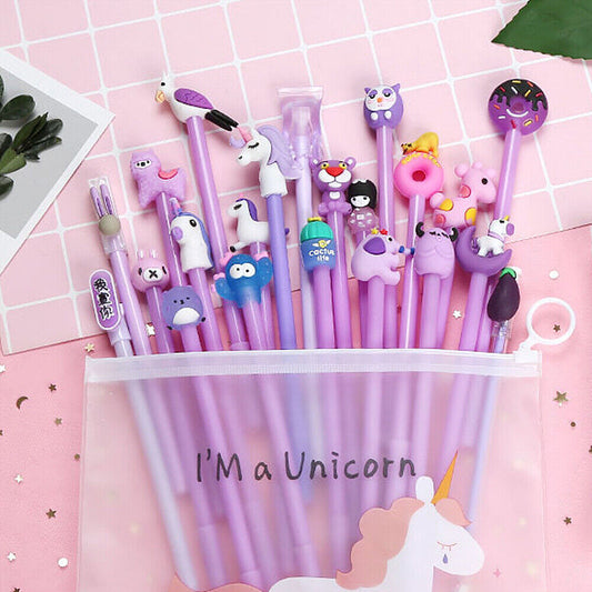 US 20pcs/lot Cute Office School Accessories 0.5mm Pen Gel Pens + Organizer Bag