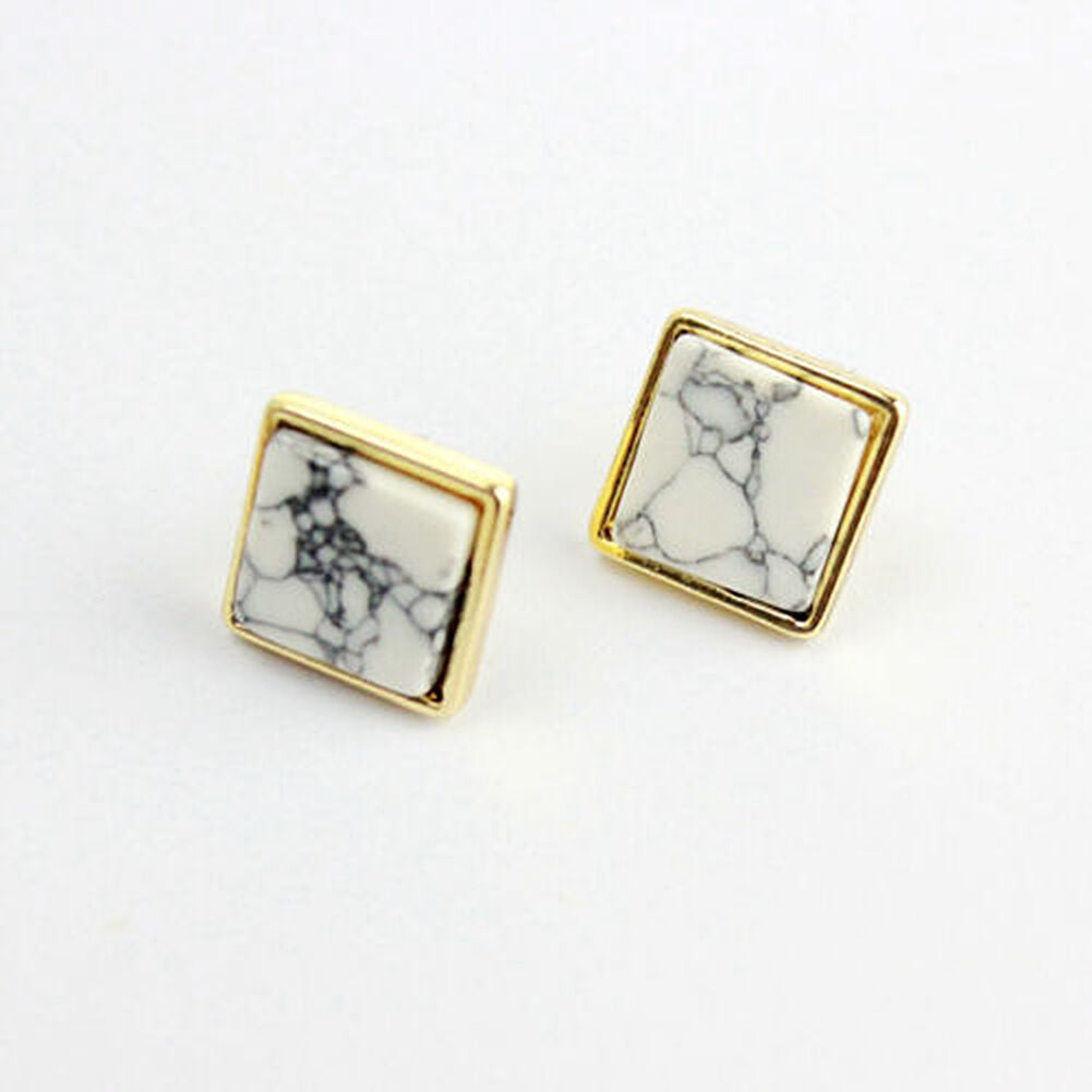 Magik Faux White Black Punk Simple Marble Stone Geometric Shaped Stud Earrings