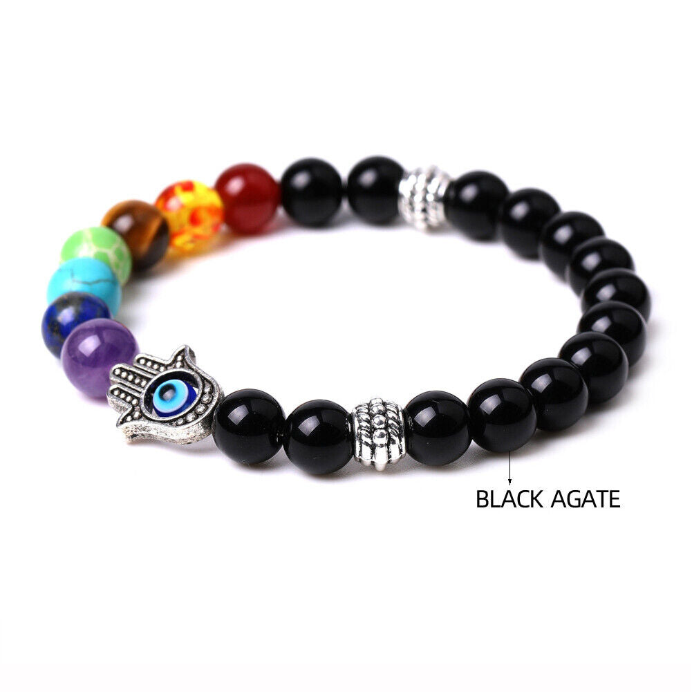 US 1-2Pcs Hamsa Hand Fatima 7-Chakra Lava Agate Beads Bracelet Reiki Energy Yoga