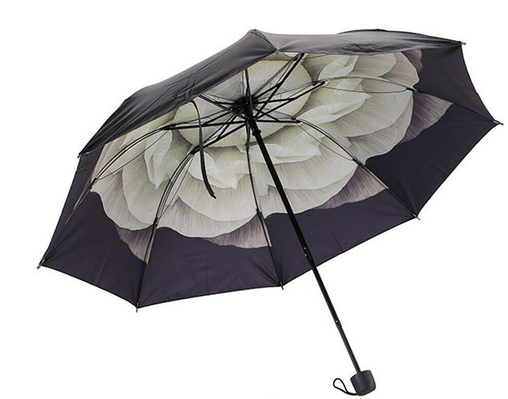 50+ Anti-UV Sun Rain Protection Windproof Flower Parasols 3 Folding Umbrella