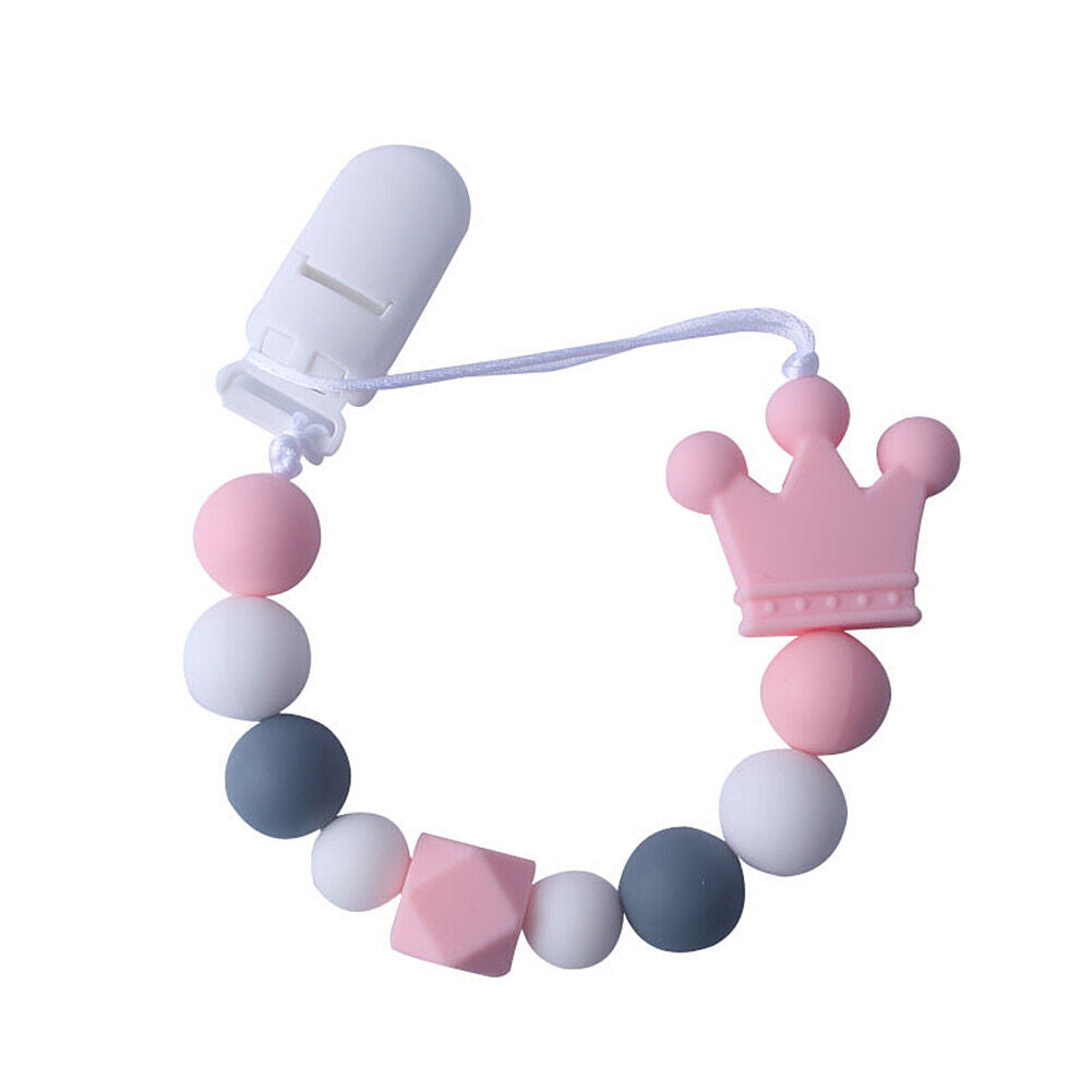 US 1-2 Pack Baby Pacifier Clip Chain Binky Holder Teething Beads Wooden Silicone