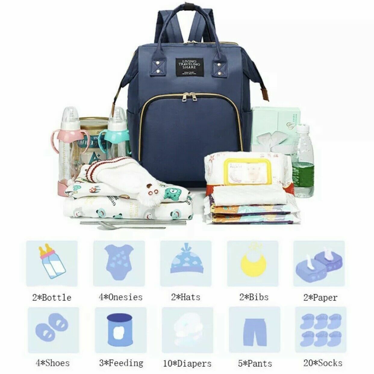 US Baby Bag Large Capacity Diaper Bag Multi-Function Waterproof Backpack Nappy