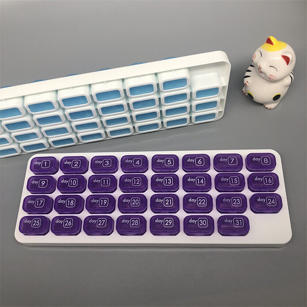 US 31 Day Monthly Pill Organizer Medication Pod Compartment Planner Box Plastic