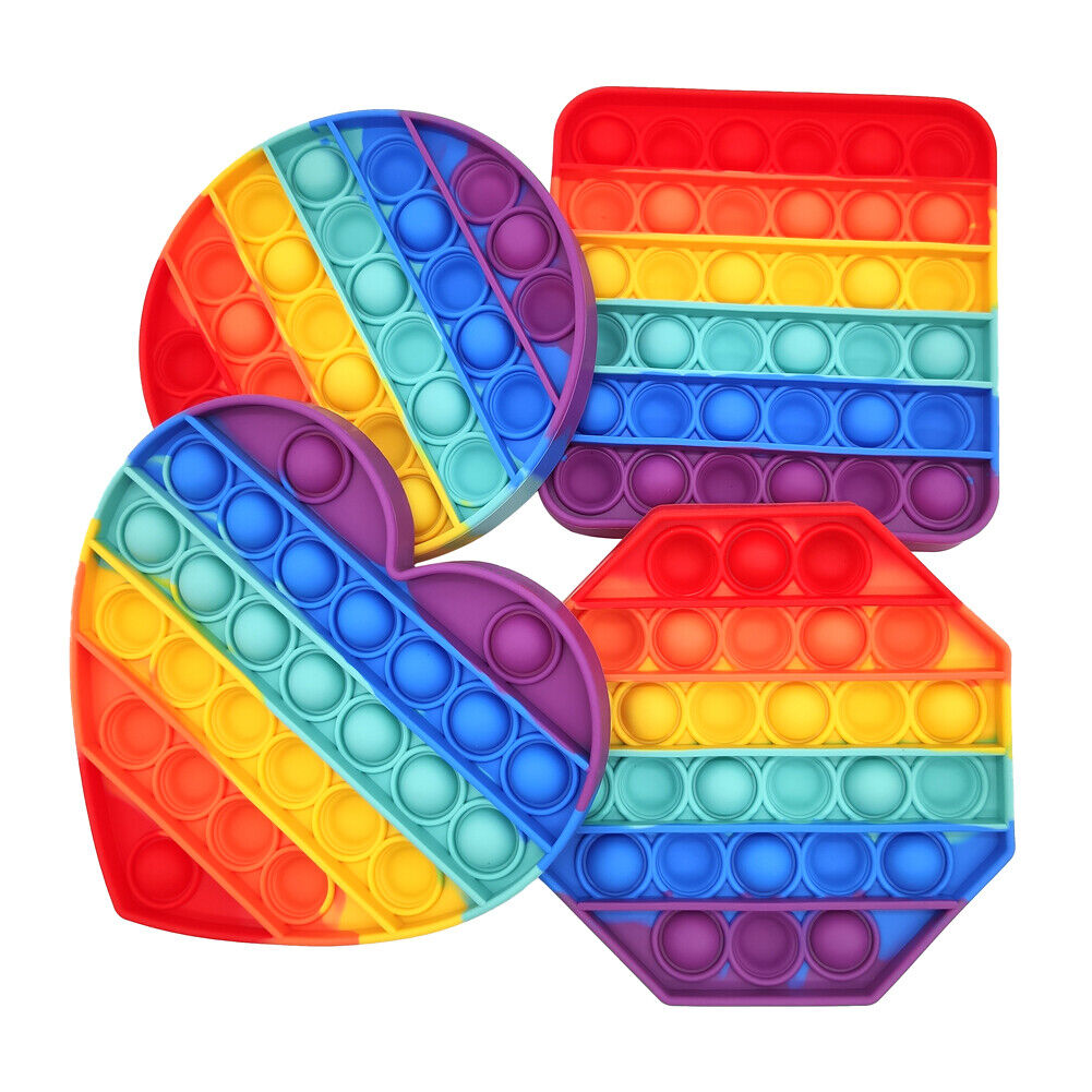 US Push Pop Bubble Silicone Sensory Fidget Rainbow Toy Autism Stress Relief Game