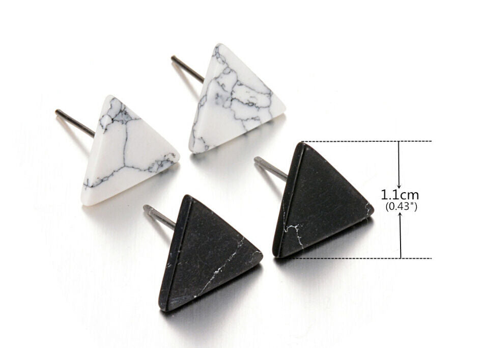 Magik Faux White Black Punk Simple Marble Stone Geometric Shaped Stud Earrings