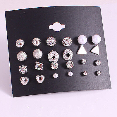 US Lot 4~12 Pairs Rhinestone Crystal Pearl Earrings Set Women Ear Stud Jewelry