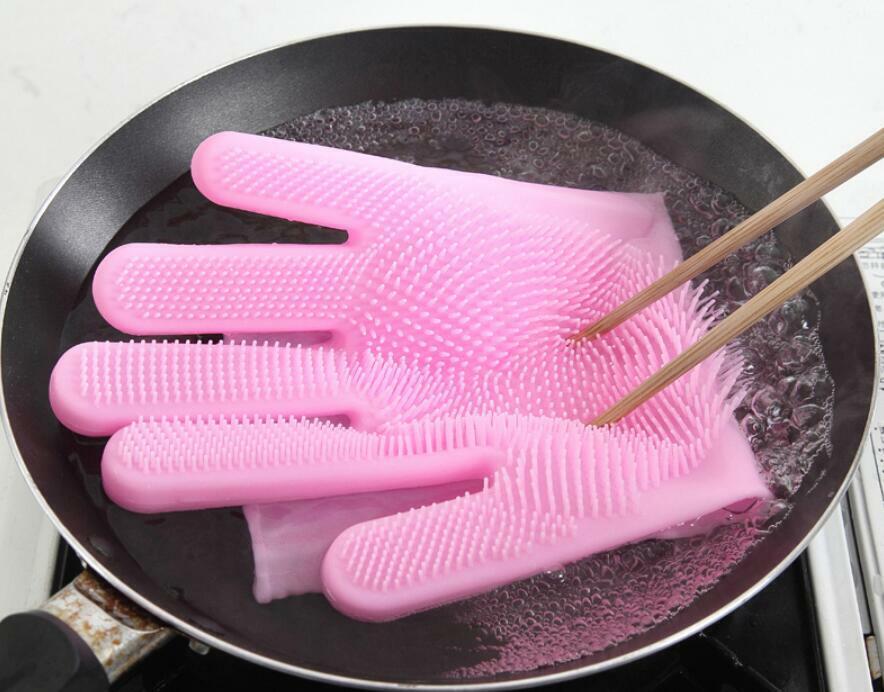 US 1-2 Pairs Silicone Cleaning Brush Scrubber Gloves Heat Resistant Dish Washing