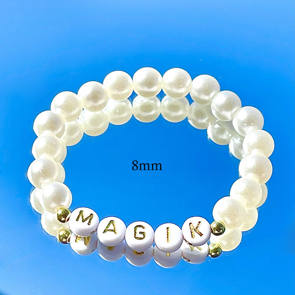 Magik Custom Name Bracelet High Luster Imitation Pearl Stackable Mama Bracelet