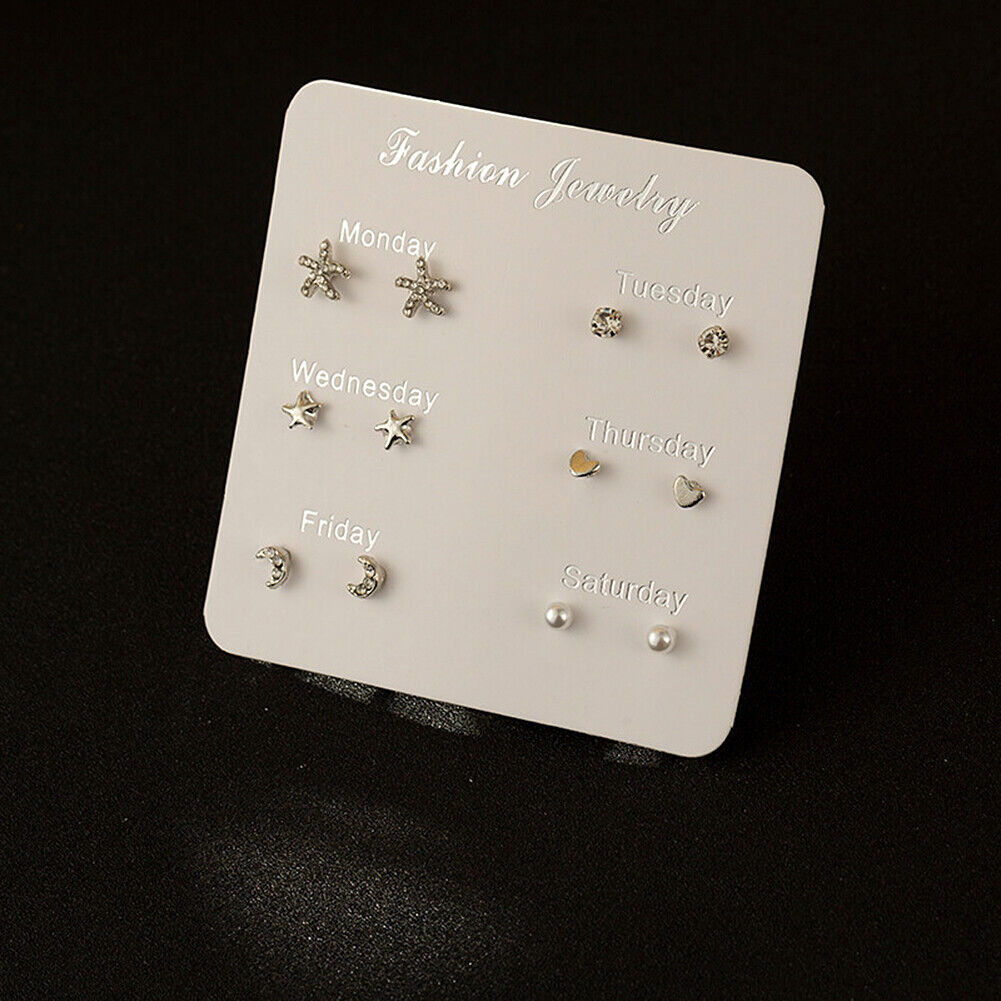 US 6~7 Pairs/Set Korean Style Week Earrings Set Crystal Rhinestone Ear Stud Gift