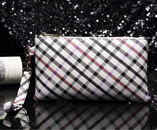 Envelope Style Fashion Unique Check Pattern Clutch Wrist Bag with Wrist Band