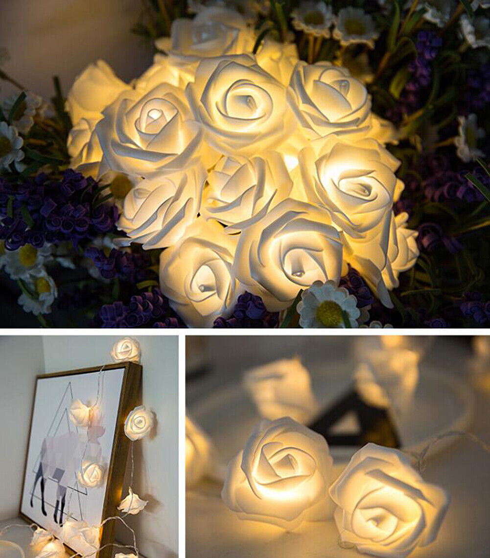 9.84 Ft 20 LED Rose Flower Lights String Battery Operated Wedding Home Party US