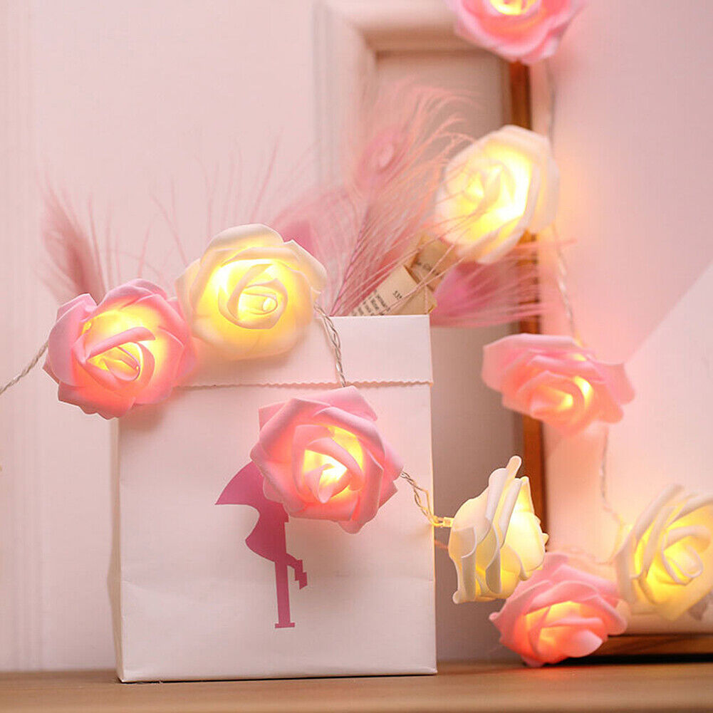 9.84 Ft 20 LED Rose Flower Lights String Battery Operated Wedding Home Party US