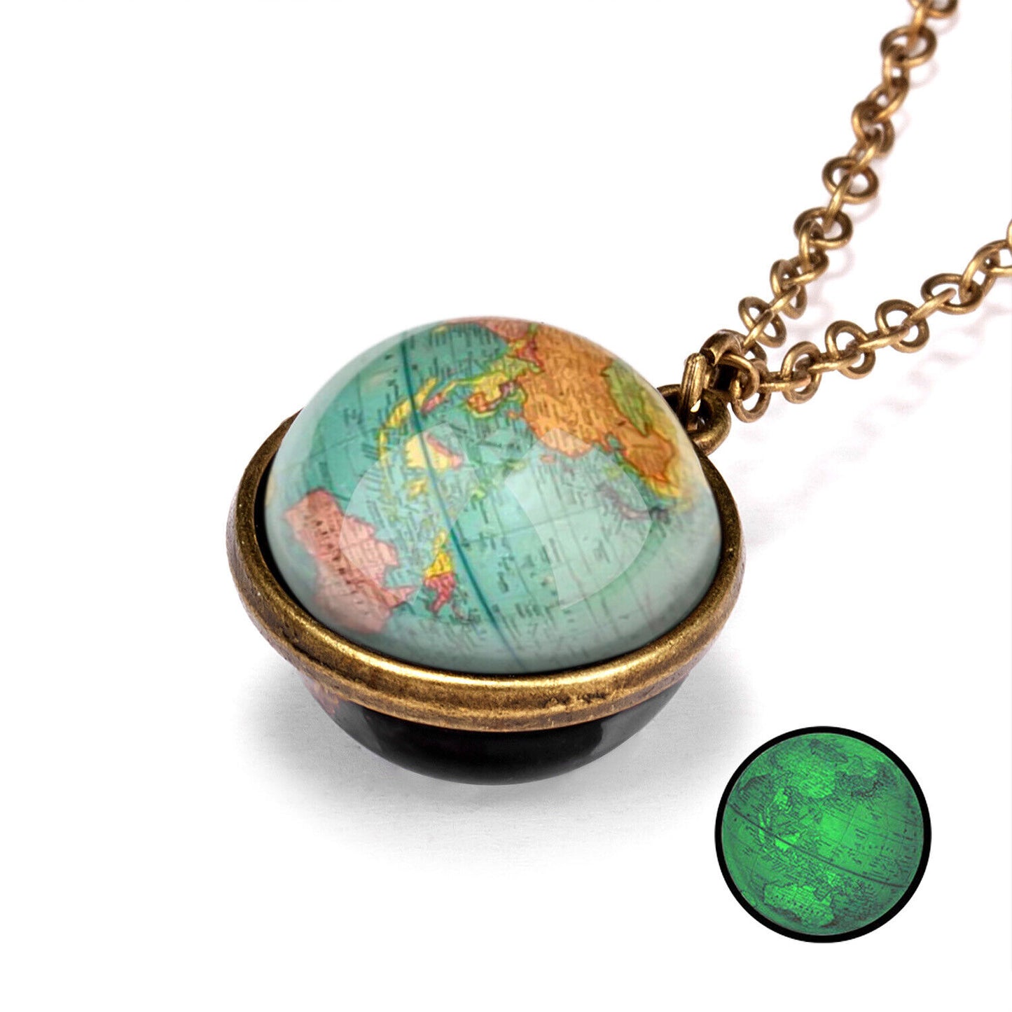 Glow in the Dark Galaxy Universe Stars Double Sided Glass Dome Planet NecklaceUS