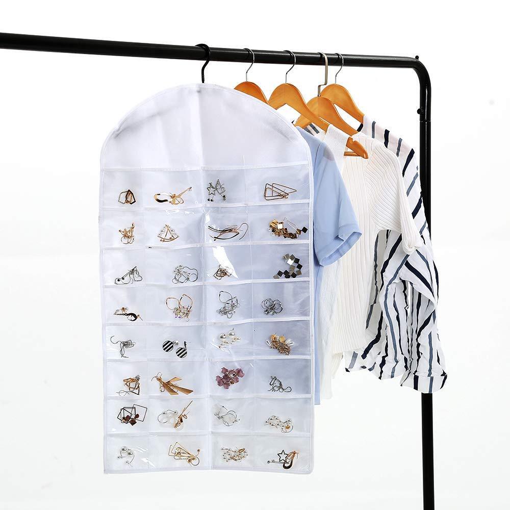 US Seller Jewelry Hanging Non-Woven Organizer Holder 32 Pockets 18 Hook & Loops