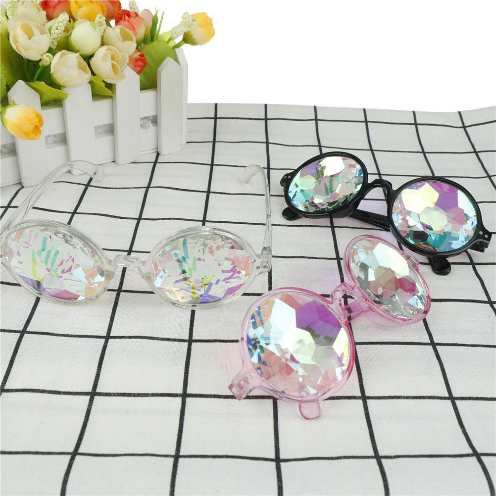 Festival Party Rave Kaleidoscope Rainbow Round Glasses Diffraction Crystal Lens