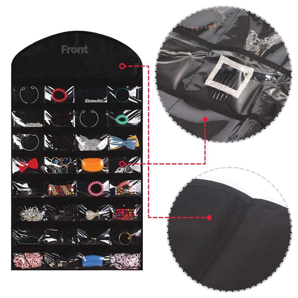 US Seller Jewelry Hanging Non-Woven Organizer Holder 32 Pockets 18 Hook & Loops