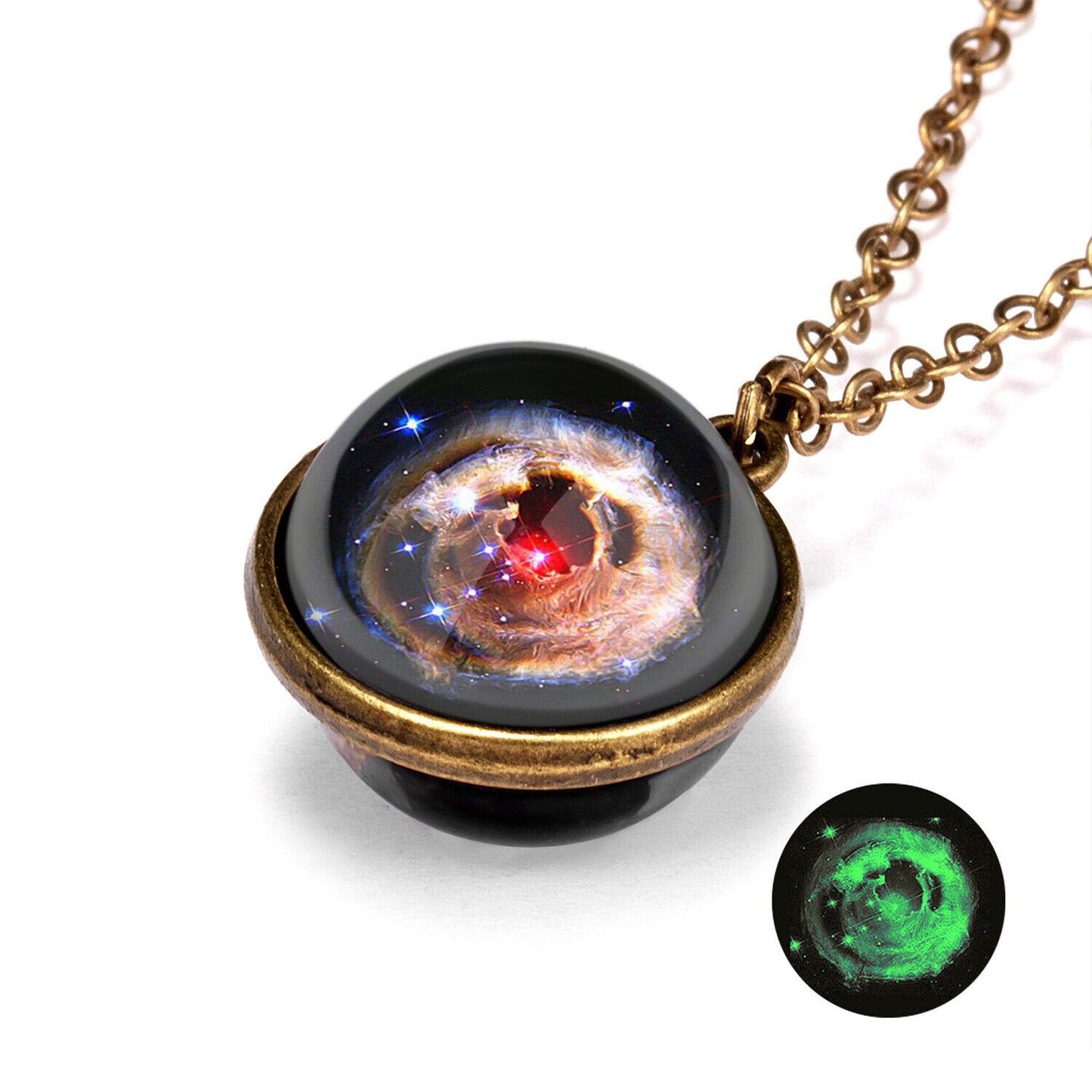 Glow in the Dark Galaxy Universe Stars Double Sided Glass Dome Planet NecklaceUS