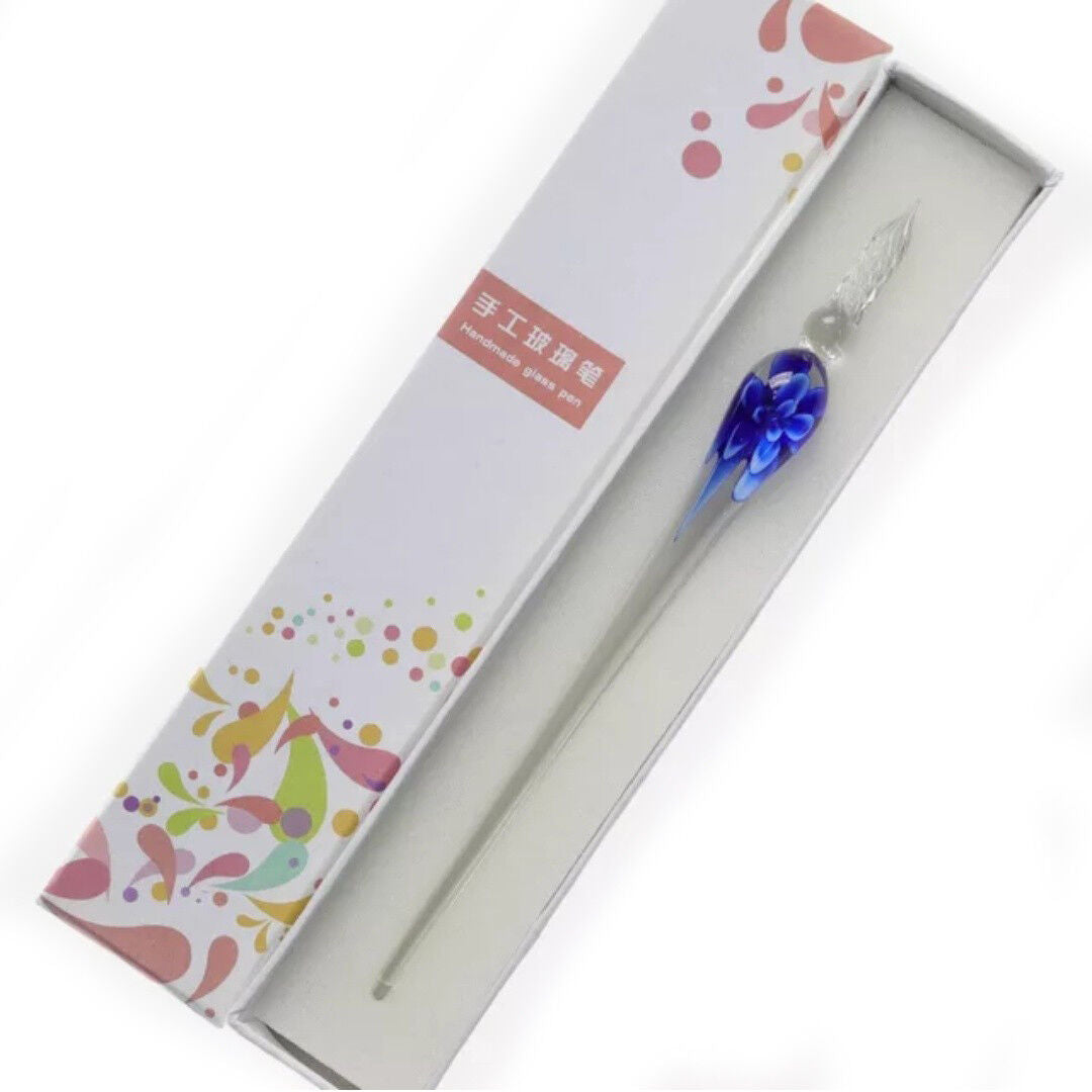 US 3D Glass Signature Pen Nib Elegant Crystal Dip Sign Pen w/ Box Gift Holiday