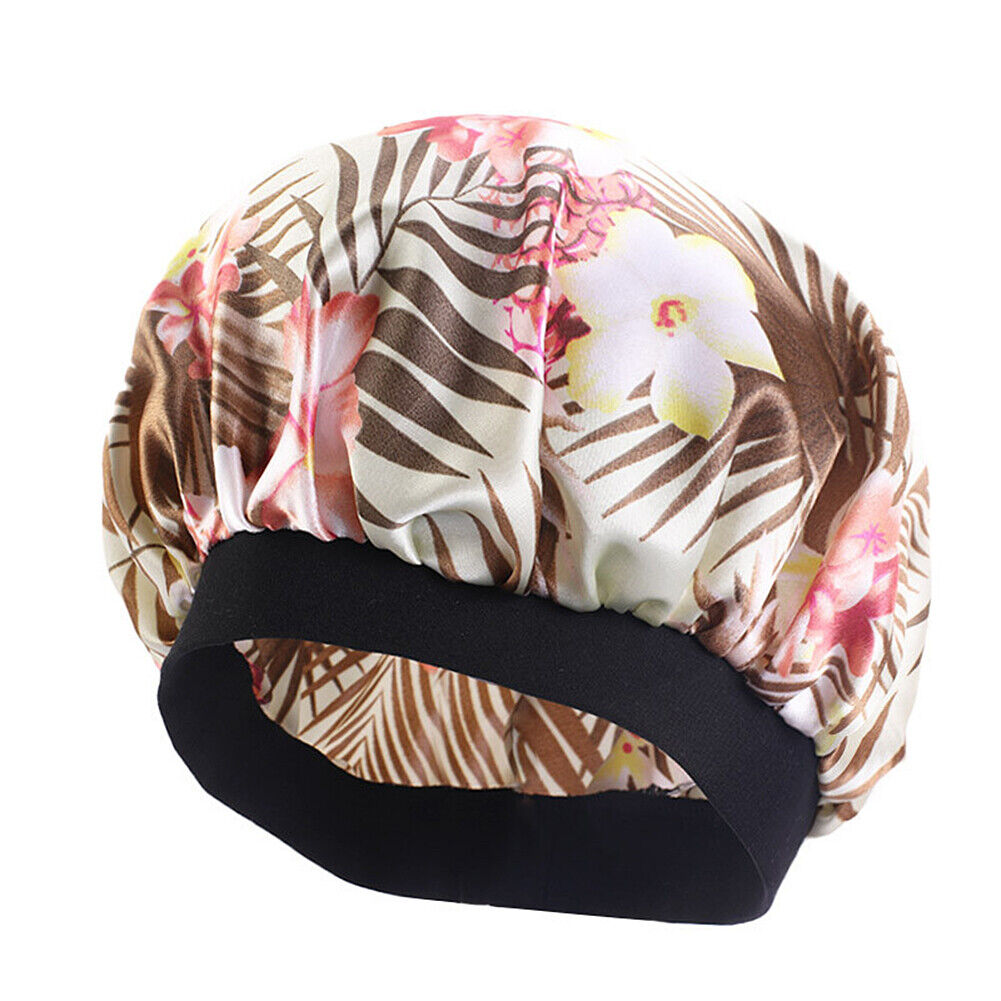 US Women Satin Night Sleep Cap Hair Bonnet Hat Silk Head Cover Wide Elastic Band
