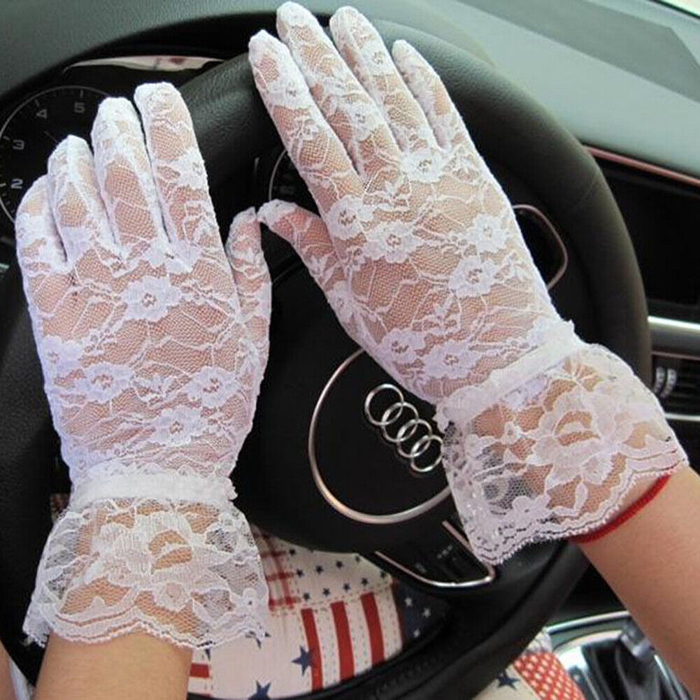 US 1-2 Pairs Sexy Lace Wrist Length Gloves w/ Ruffle Bride Wedding Prom Anti UV