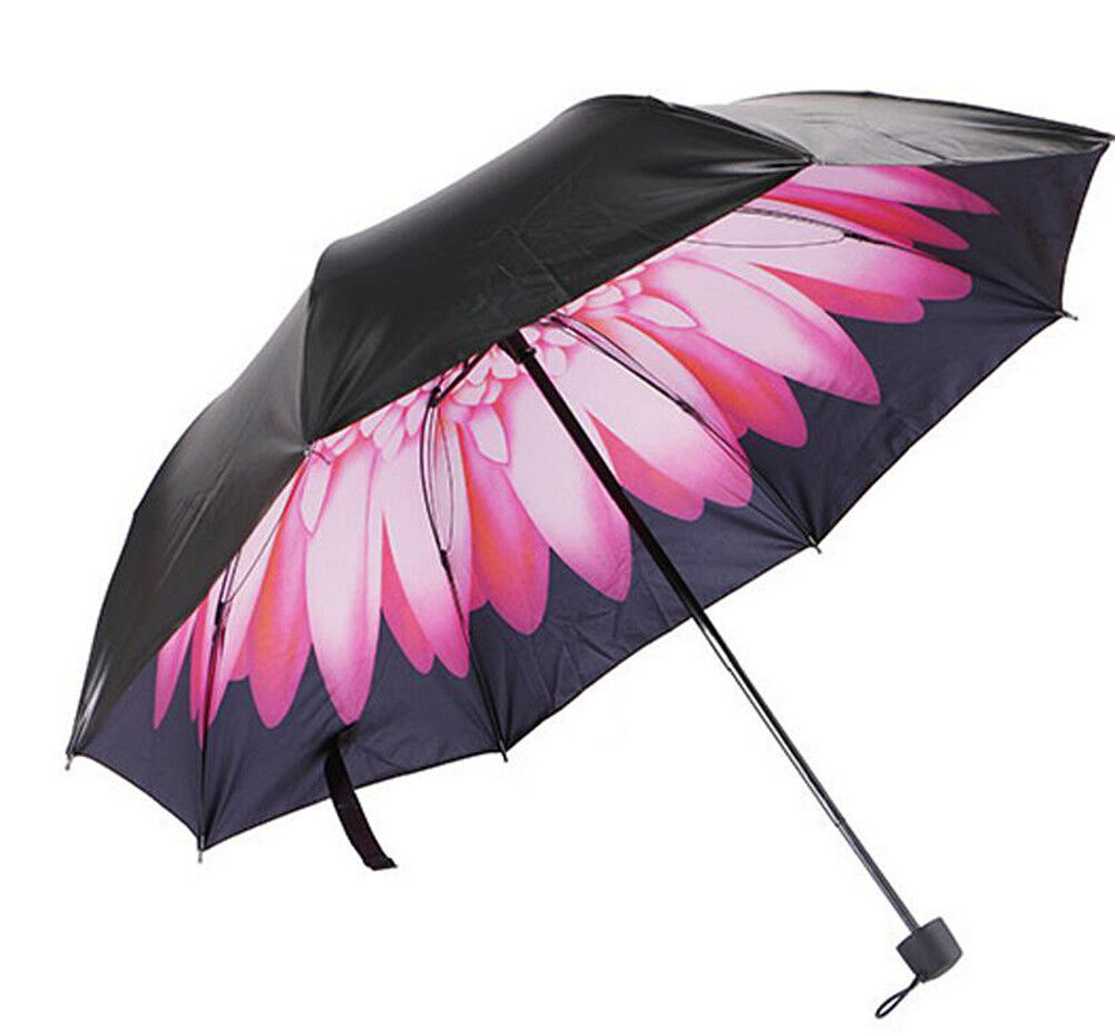 50+ Anti-UV Sun Rain Protection Windproof Flower Parasols 3 Folding Umbrella