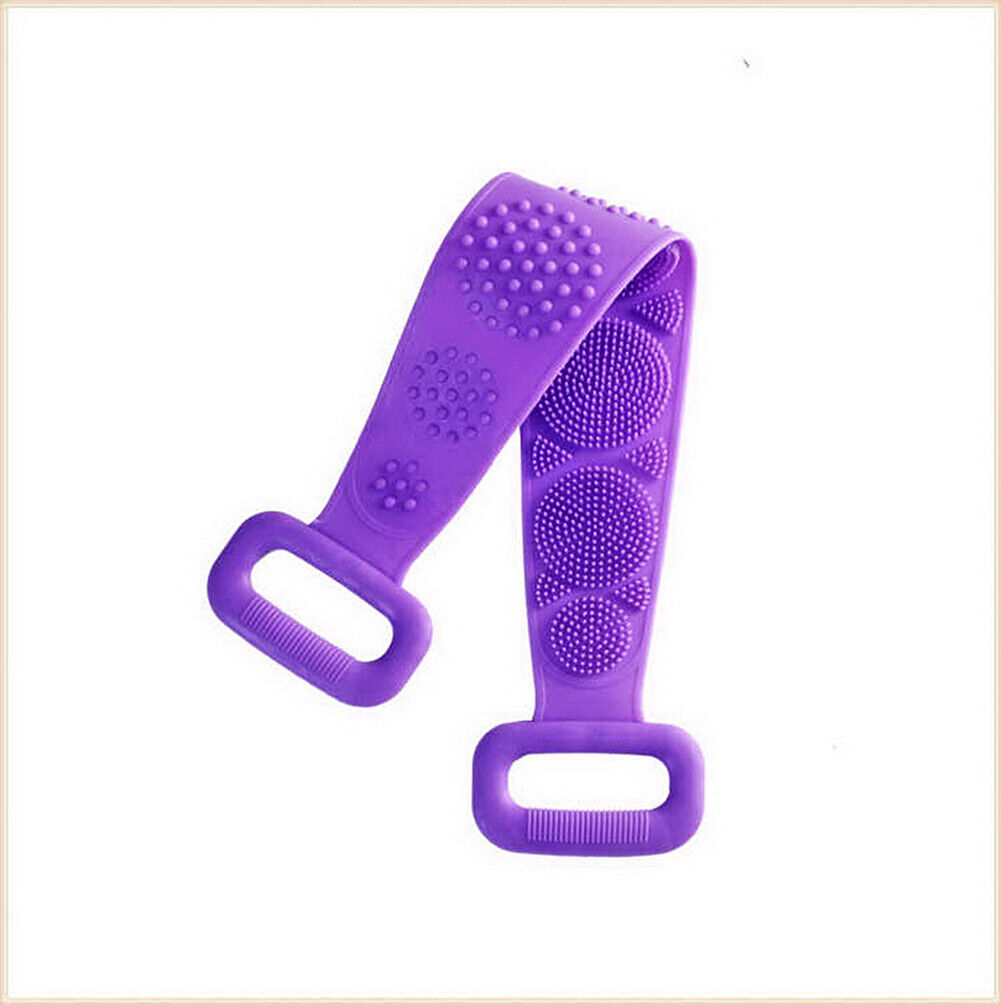 US Silicone Bath Towel Rub Brush Pull Back Strip Scrubber Exfoliating Scrub Tool