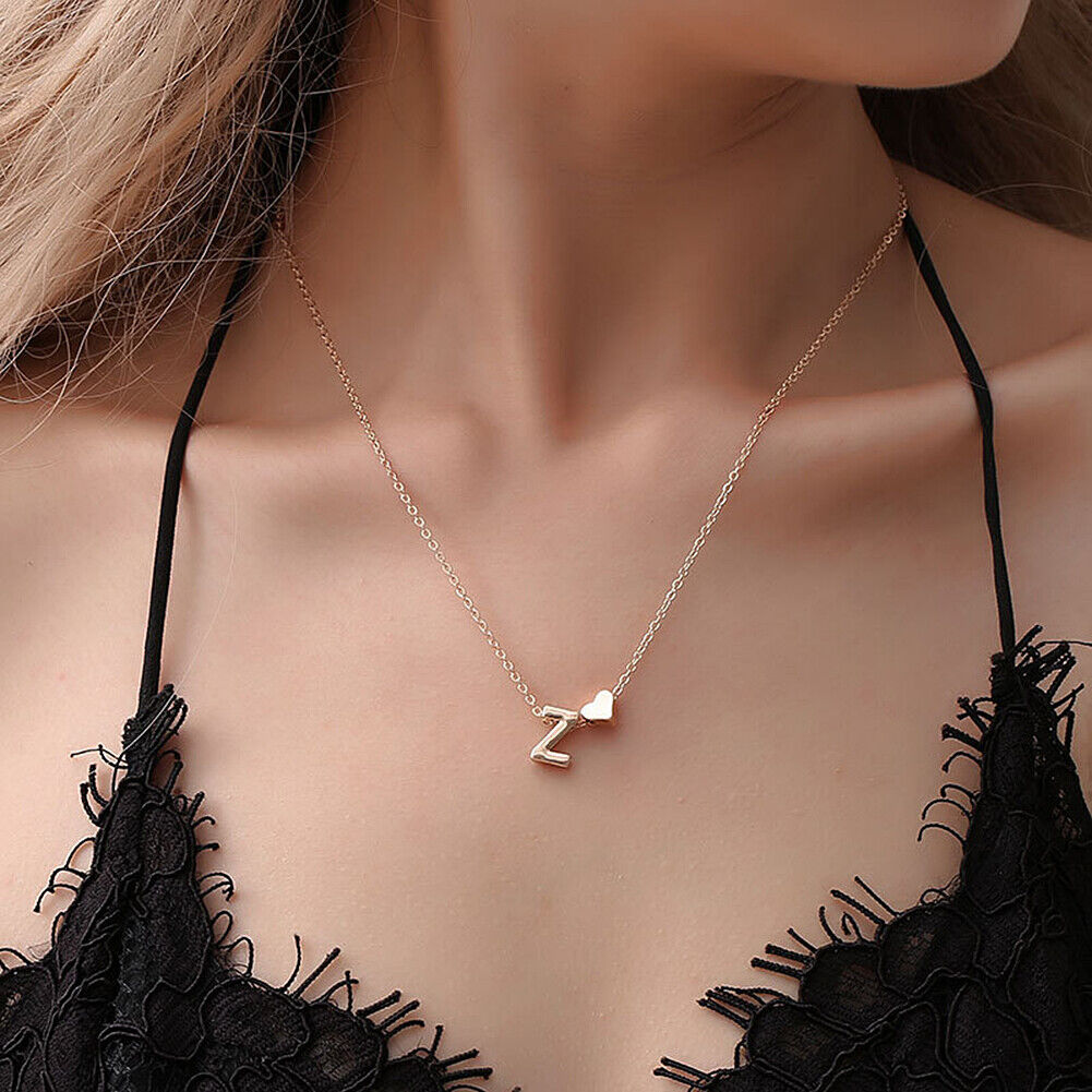US Charm Heart Letter Initial A-Z Alphabet Pendant Chain Necklace Christmas Gift