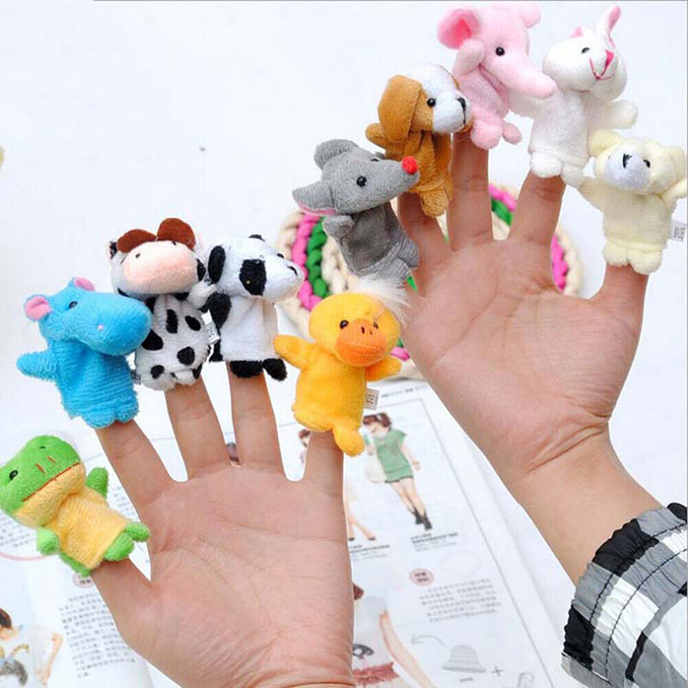 US 6~10 Pack Family Finger Puppets Cotton Doll Animal Baby Educational Hand Toy