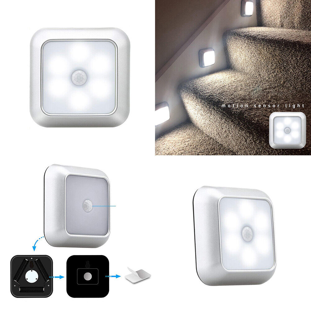 US LED Motion Sensor Wireless Night Light Battery Cabinet Stair Lamp Home