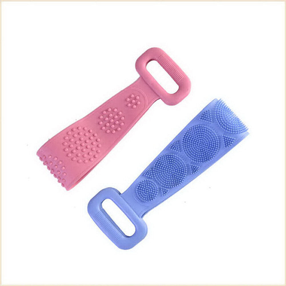 US Silicone Bath Towel Rub Brush Pull Back Strip Scrubber Exfoliating Scrub Tool