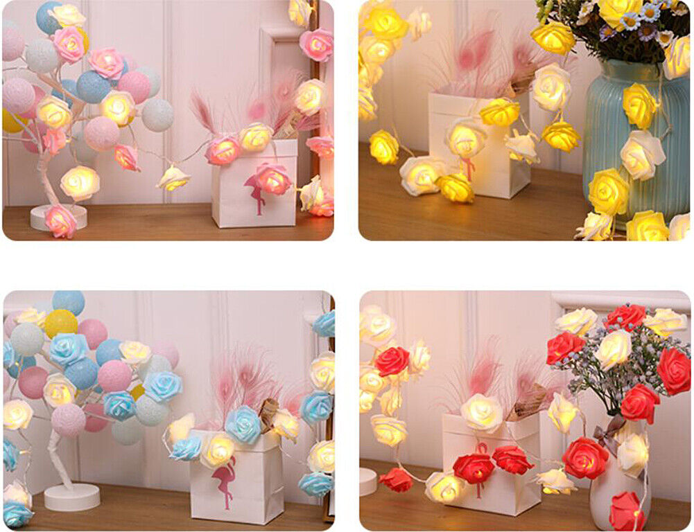 9.84 Ft 20 LED Rose Flower Lights String Battery Operated Wedding Home Party US