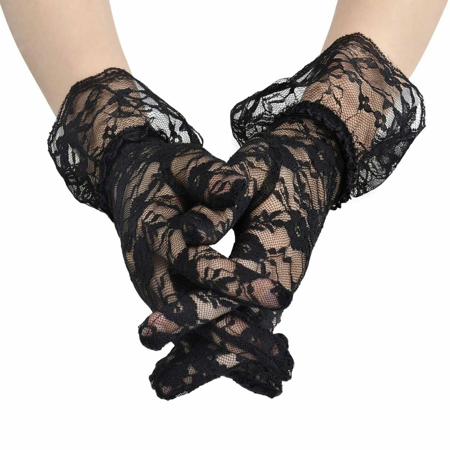 US 1-2 Pairs Sexy Lace Wrist Length Gloves w/ Ruffle Bride Wedding Prom Anti UV
