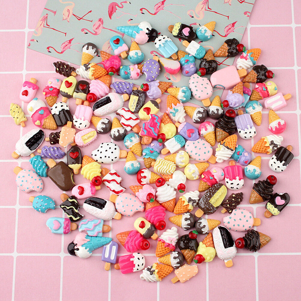 US 15~100 Pc Slime Bread Candy Unicorn Resin Flat Back Scrapbooking Charms DIY