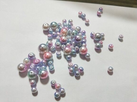 3-6mm Mix Size Acrylic Transition Color Round Pearl Loose Mermaid Beads Jewelry