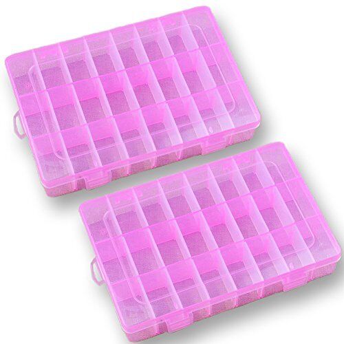 2 Pack 24 Grids Plastic Storage Box Jewelry Earring Tool Containers Organizer